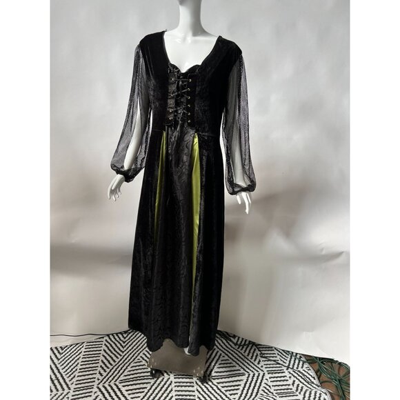 Medieval Renaissance Velvet Gown Costume With Mesh Sleeves & Lace-Up Front - Picture 7 of 16